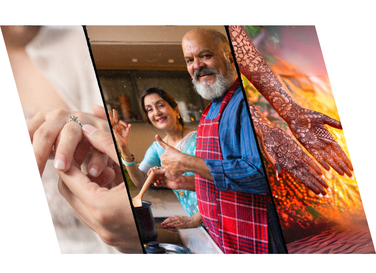 Collage of mehndi art, family joy, and love Simple Mehndi Designs and Matchmaking Services for meaningful connections