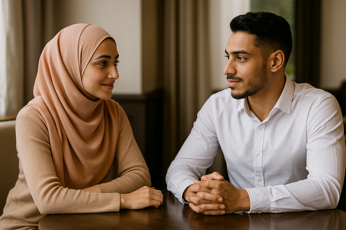 Couple meeting and smiling, building meaningful relationships through USA matrimony matchmaking.