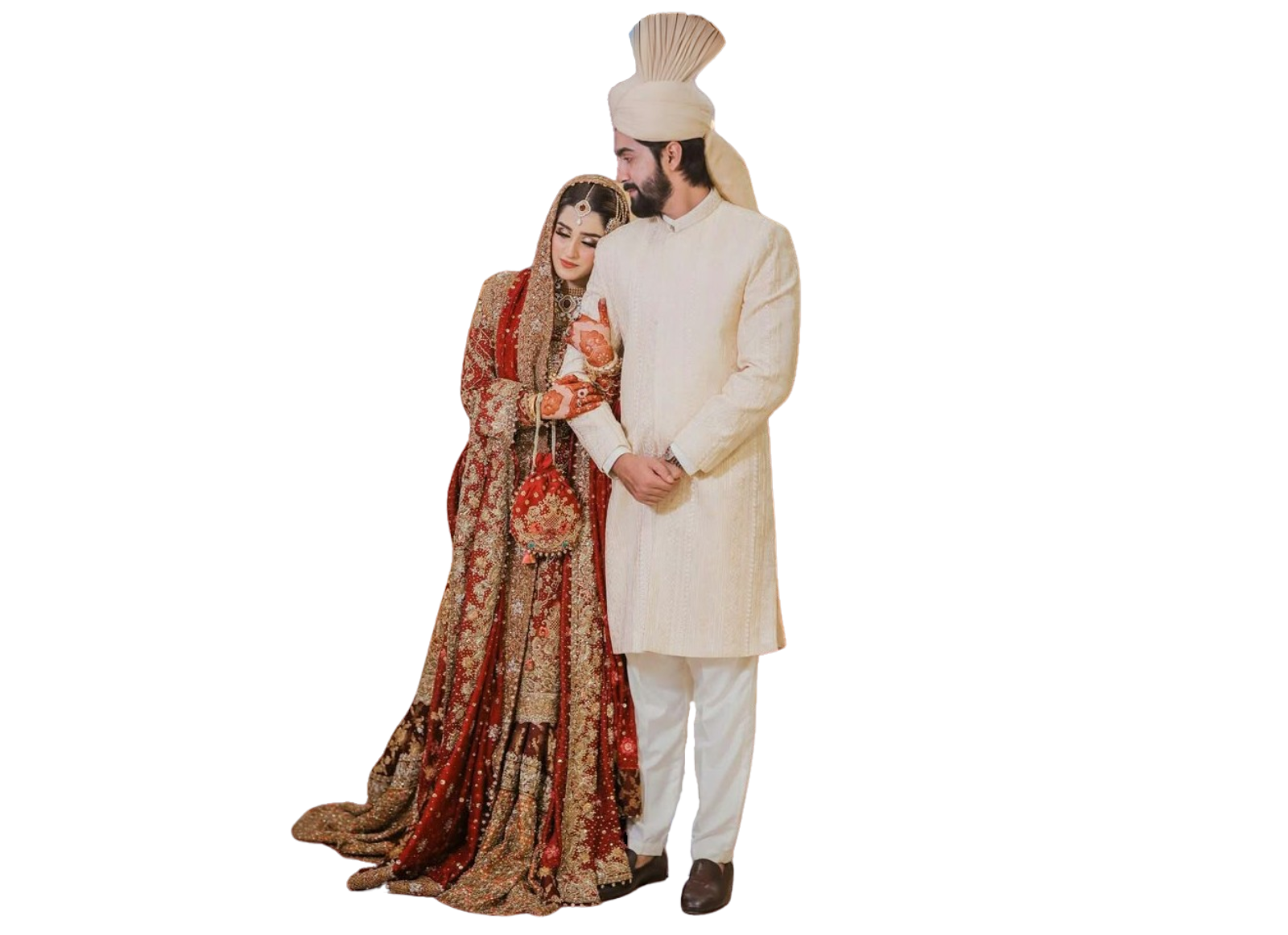 Muslim bride and groom in traditional dress representing Islamic marriage services in Elizabeth, New Jersey by Ismat Shaadi