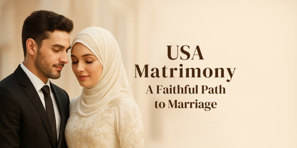 Muslim couple embracing USA Matrimony A Faithful Path to Marriage rooted in love, values, and commitment