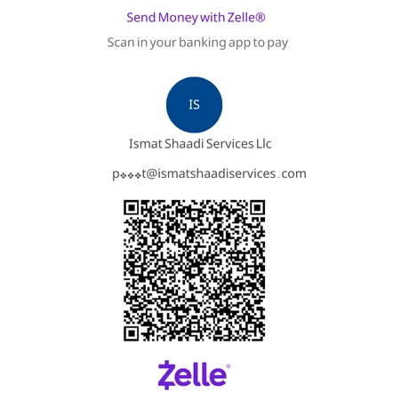 Zelle payment QR code for Ismat Shaadi Services